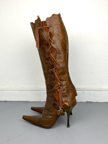 LEATHER HIGH HEELS BOOTS