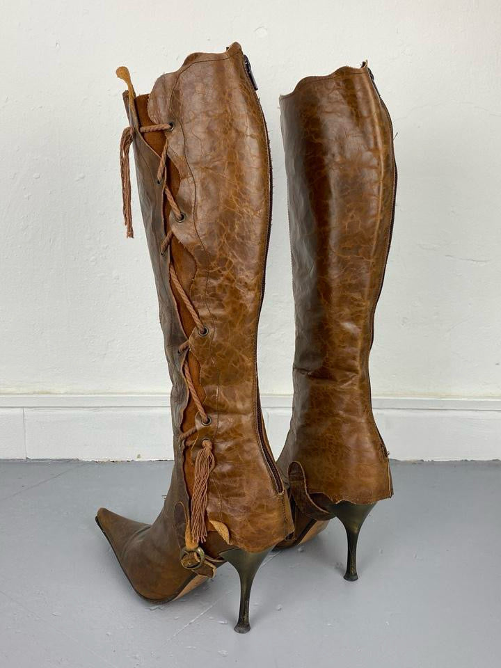 LEATHER HIGH HEELS BOOTS