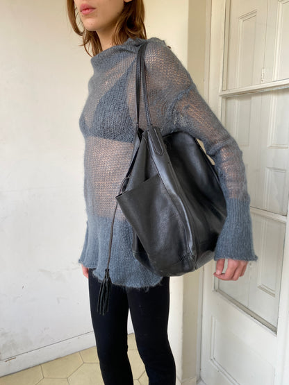 BLACK LEATHER TOTE BAG